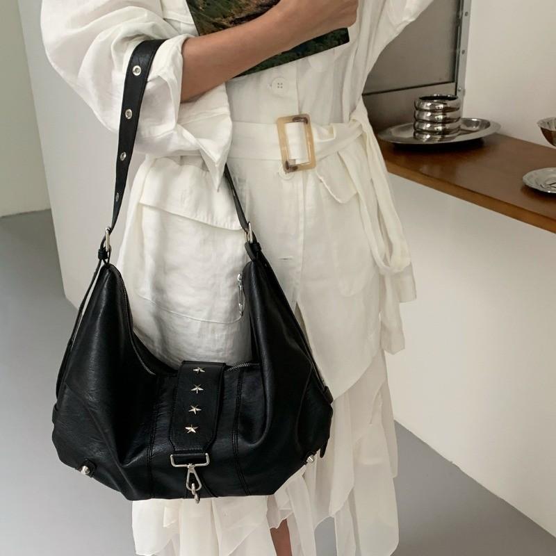 IELGY Ladies Loose Feel Retro All-Match Soft Leather Large-Capacity Commuter One-Shoulder Cross @