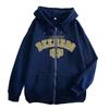 Zip-Up Hoodie Teens Unisex Oversized Cotton Blend Long Sleeve Streetwear Hooded Sweatshirt With Letter Print