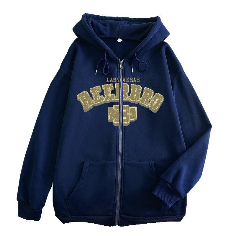 Zip-Up Hoodie Teens Unisex Oversized Cotton Blend Long Sleeve Streetwear Hooded Sweatshirt With Letter Print