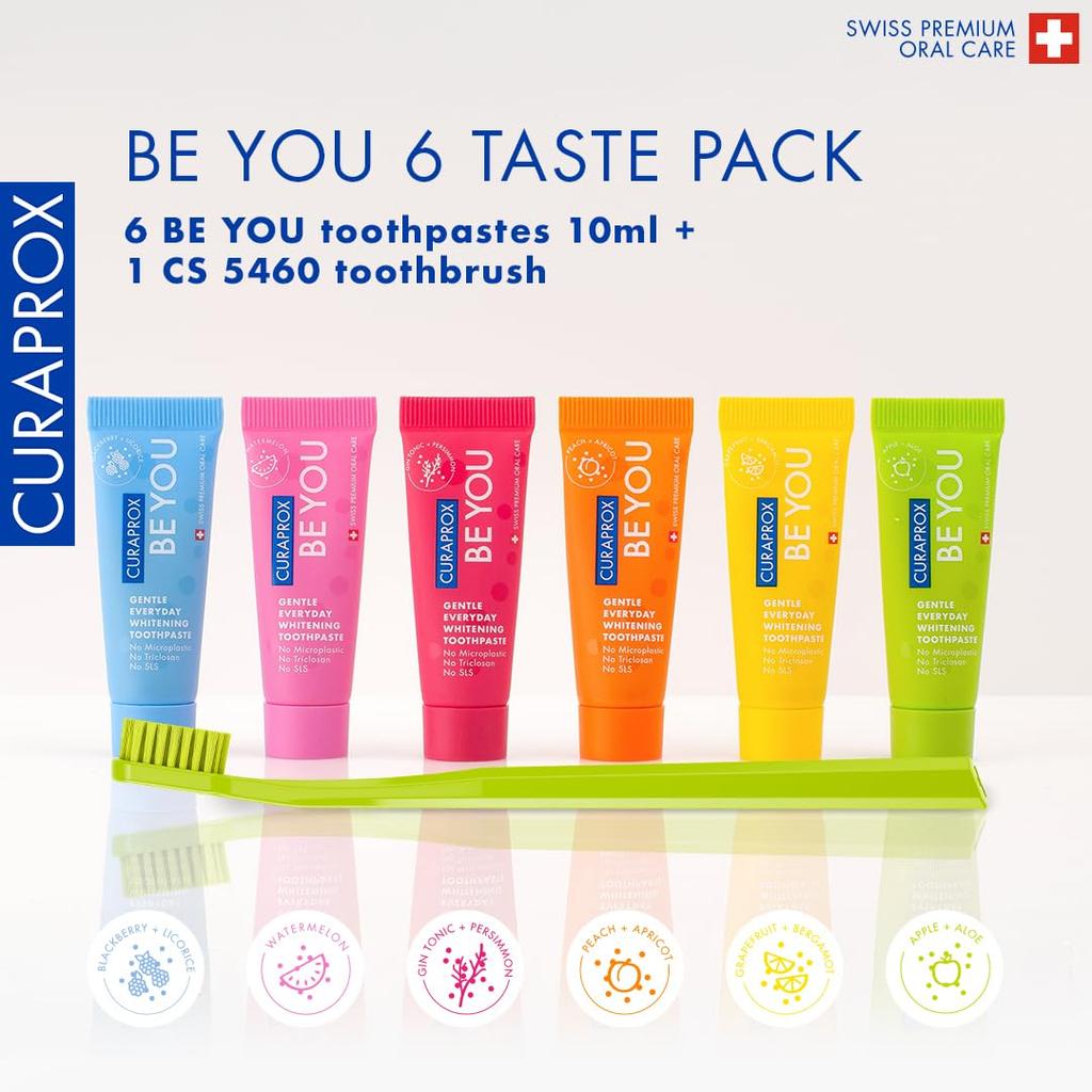 CURAPROX Dr Reddy's 6 Mini Toothpaste Tubes+1 Be You Combo Pack  10 ml Each with CS 5460 Toothbrush