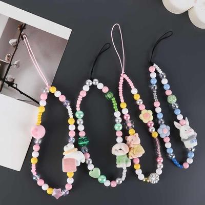 Universal Phone Charm Beads Sling Mobile Phone Lanyard Cartoon Beaded Phone Chain  Bag Pendant