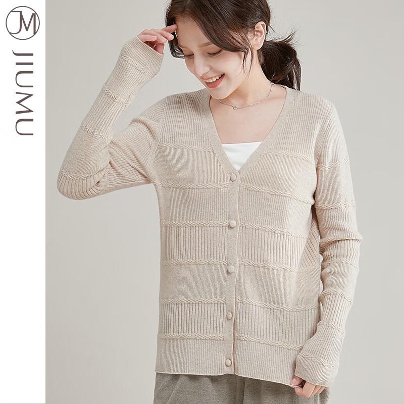 JIUMU Women's Loose V-Neck Wool Knit Cardigan
