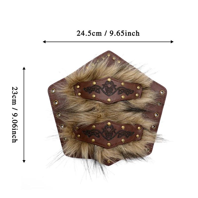 Steampunk Arm Guards Faux Leather Wrist Bracers with Fur Medieval Style Armor for Halloween Cosplay Costume Accessories