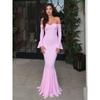 New Dress Sexy Chest Wrap Stitching Lace Sleeves Slim Fit Long Fashion Fishtail Evening Dress