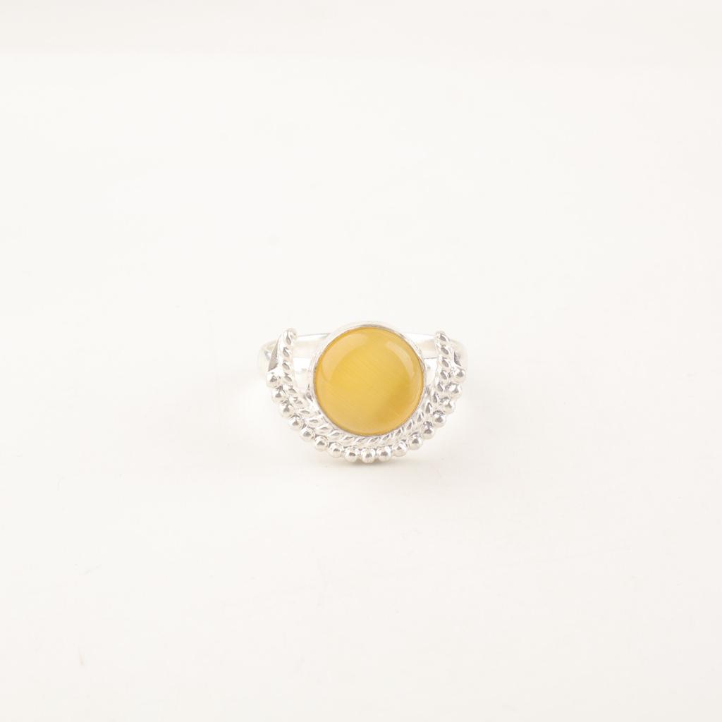 Natural Yellow Cat's Eye Gemstone 925 Sterling Silver Handmade Jewelry Ring Gift RR-48-38