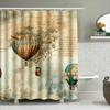 Hot Air Balloon Shower Curtain Rustic Vintage Decor For Bathroom With Antique Map Print