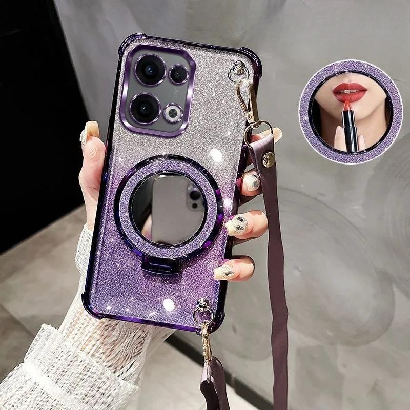 

Ударостійкий чохол з гальванічним покриттям та шнурком для носіння через плече для Xiaomi Redmi 15C 15 4G 5G Coque з тримачем-дзеркалом для макіяжу Redmi 15 4G фіолетовий