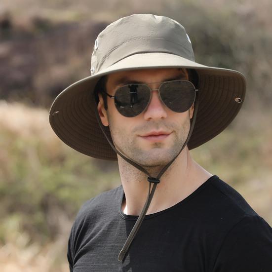 Men Outdoor Fishmernan Hat with Adjustable Windproof Fixed Strap Anti-UV Foldable Sunscreen Climbing Gardening Fishing Outdoor Travel Cap