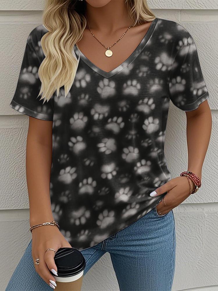 Summer Women's T-shirt Animal Claw Marks Graphic Printing Clothing Outdoor V-neck Fashion T-shirt