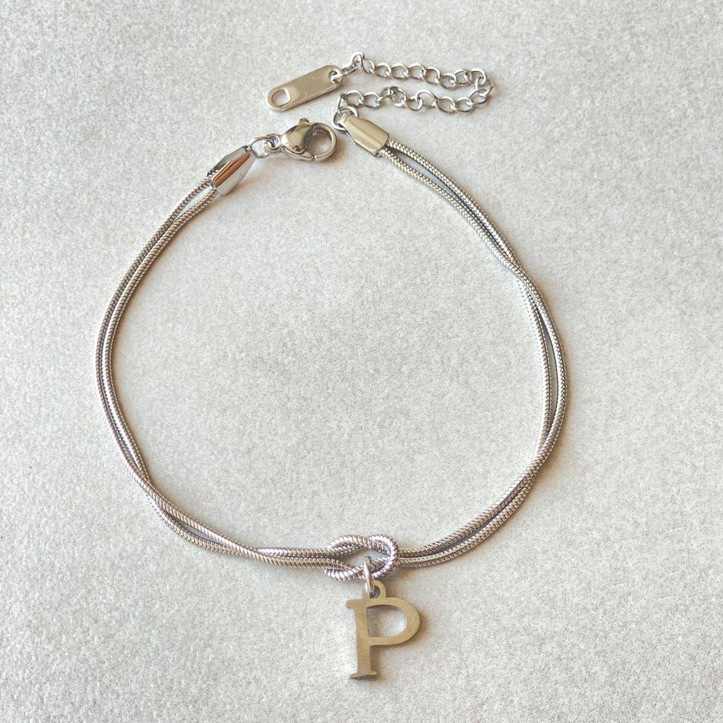 Valentine's Day Stainless Steel Herringbone & Snake Chain Bracelet with 26 Letters Pendant