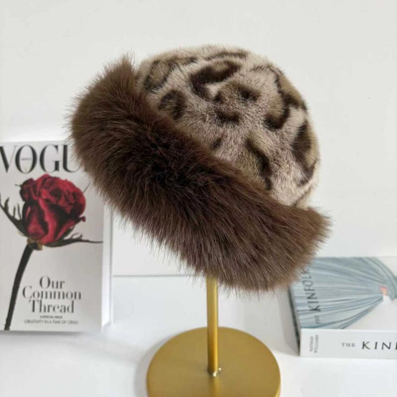 

Winter Leopard Plush Ear Protection Cap Windproof Keep Warm Headgear Fluffy Fur Fisherman Hat Outdoor Warm Brimless Caps
