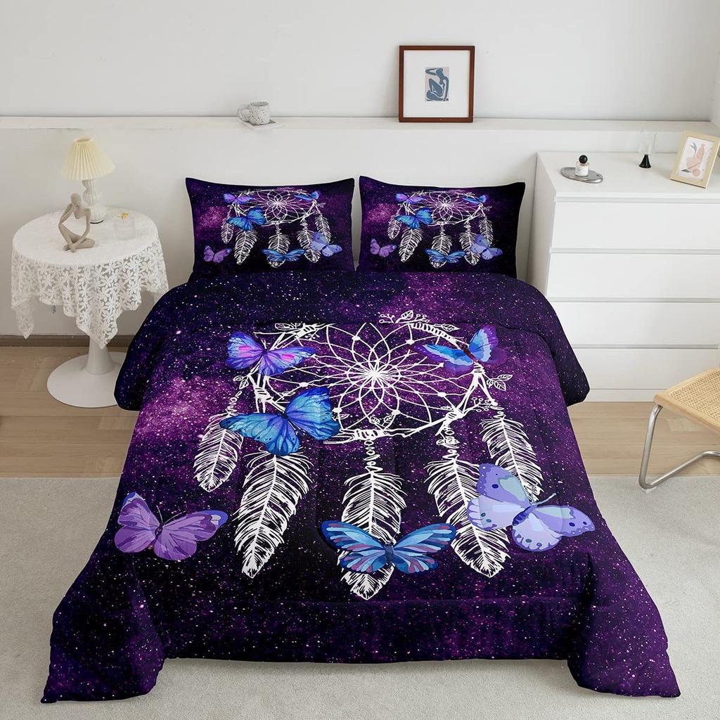 Set Biancheria da Letto Farfalle Scure per Bambine Ragazze Set Copripiumino Farfalle Set Coperta Trapuntata Copri Trapunta Camera da Letto 3 Pezzi Full King Size
