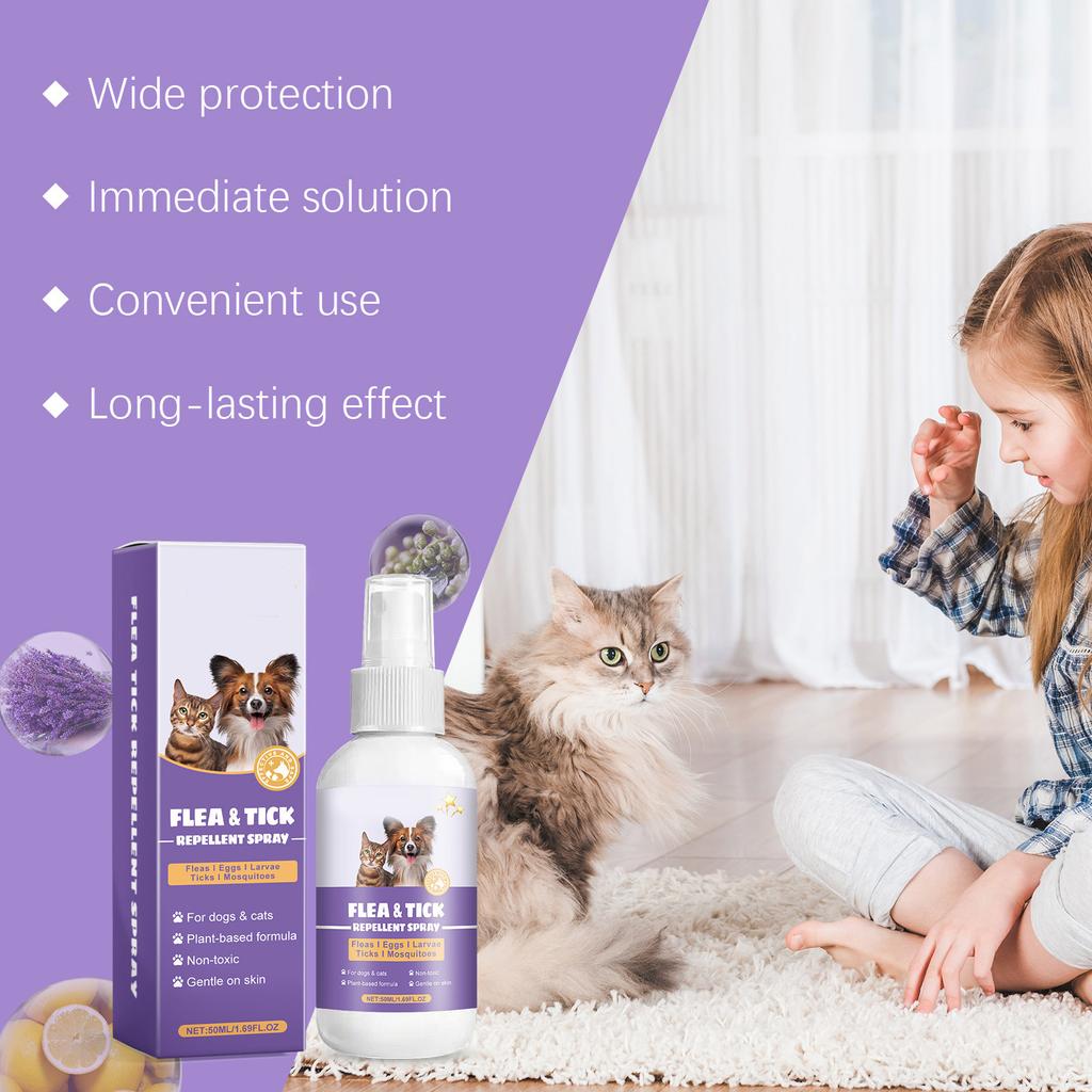 Fleas Ticks Prevent Pet Insecticide for Dog Cat Itching Relieve Pet Insecticide Spray Safe Home Use Flea Treatment 50ml