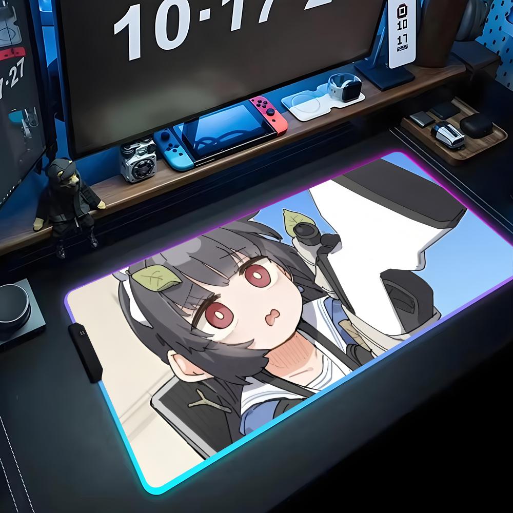 miyu blue archive Mouse Pad RGB Gaming Mousepad Big LED Pad PC Desk Mat Luminous Mouse Pad Large Keyboard Mats Table Rug With