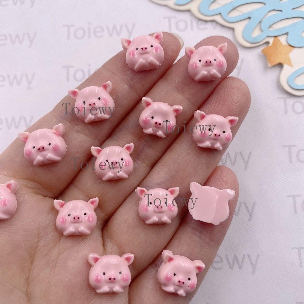 50 Stück Harz Kawaii Bunt Mini Kleines Schwein Flache Rückseite 2D Cartoon Nagelkunst Stein DIY Schmuck Notizbuch Bastel Dekoration Zubehör