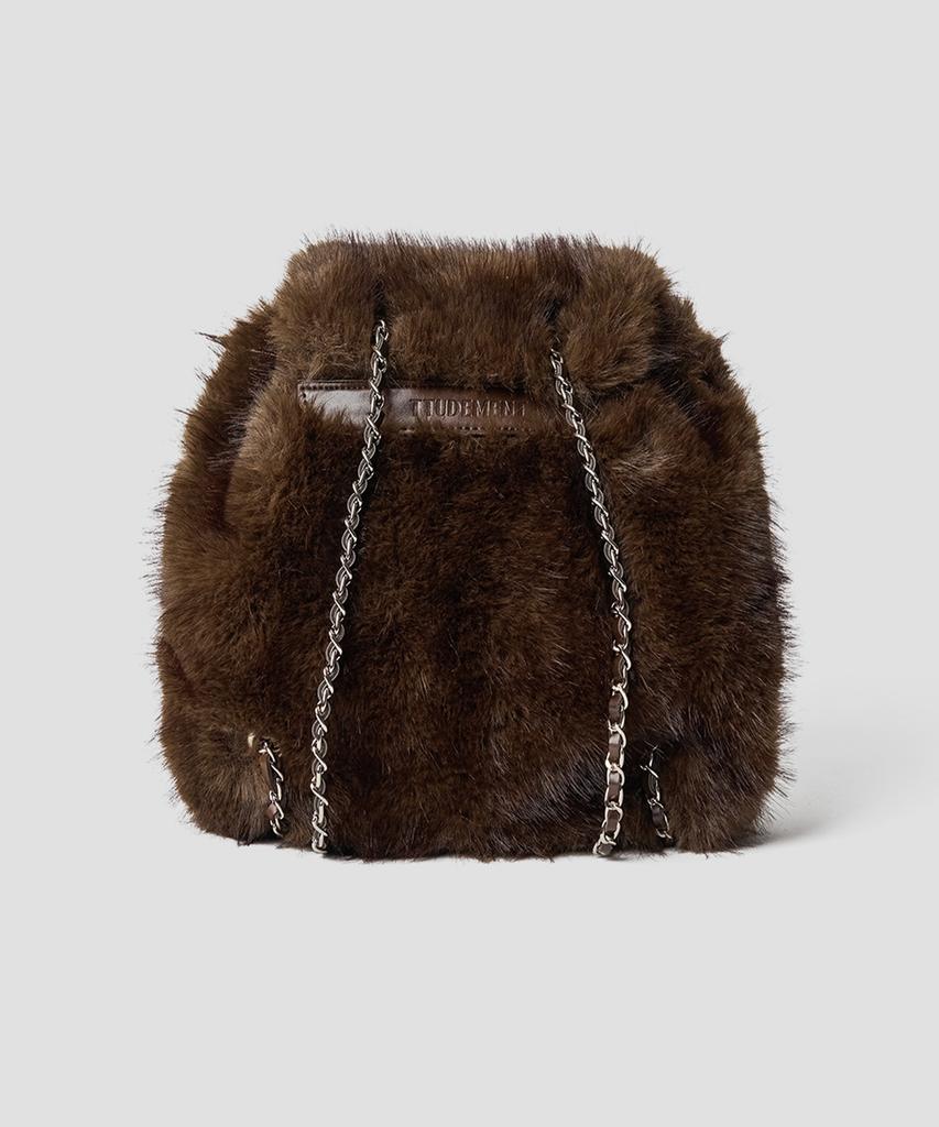 Ttudement Faux Fur Chain Strap Backpack Brown