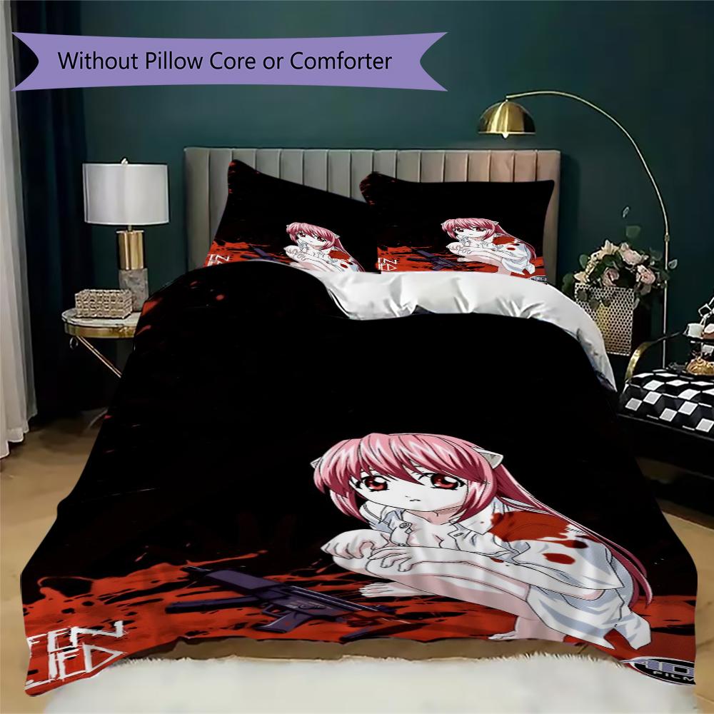 Elfen Lied Anime Pattern Bedding uilt Set uilt Cover Pillowcase Home Decoration Birthday Gift (1 * duvet cover + 2 * pillowcase without core)41