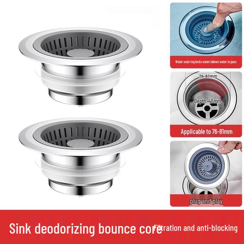 2-Pack Kitchen Sink Water Stoppers - Anti-Odor Pop-Up Cores