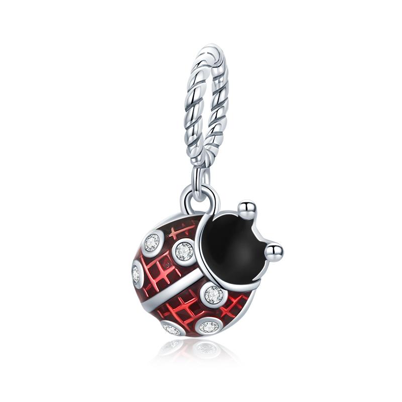 WOSTU 925 Sterling Silver Ladybug Series Charm Zircon Enamel Bead Silver 925 Pendant Fit Original Bracelet Insect Jewelry