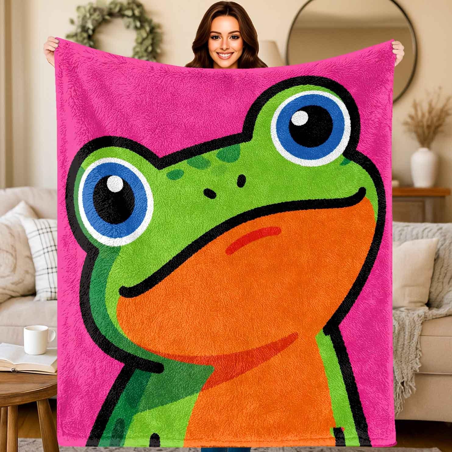 

Frogs with a colored background Flannel printed blanket suitable for all seasons suitable for living room office sofa and travel 75x90cm28x39in