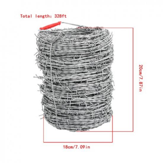 328 FT Barbed Wire Fence 4 Point 18 Gauge Barb Wire Roll for Crafts Yard Garden