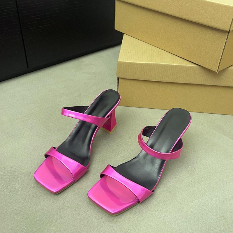 

Крутые тапочки на высоком каблуке, женские, лето 2024, новые, большого размера, с квадратным носком, с открытым носком, с тонким каблуком, модные 35 розы красного