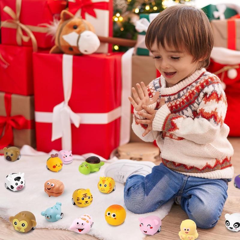 Advent Calendar 2025 Cars Toys for Kids, 24 Days Christmas Countdown Calendar Animals Pull Back Car Vehicles Toy Set, Surprise Box for Boys Girls