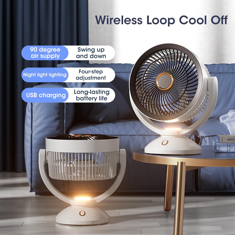 4000mAh Air Circulation Electric Fan Table Desktop Fan USB Rechargeable Household Portable Wall Mounted Fan for Home Kitchen