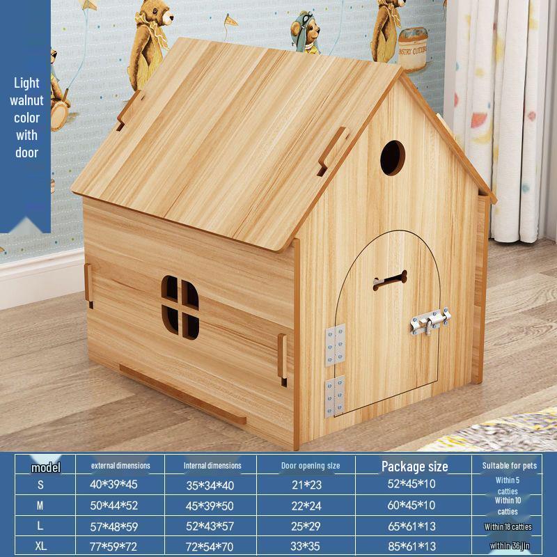 Four-Season Wooden Pet House: Indoor Cat Bed & Small Dog Kennel with Door