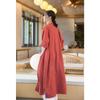 Women Vintage Linen Long Shirts Solid Color Long Sleeve Blouses Spring Button Turn Down Collar Shirt