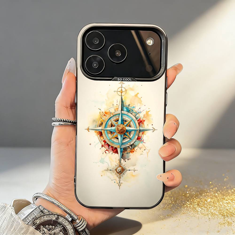 C-Compass S-Sailor Phone Case For iPhone17 16 15 14 13 12 Pro Max Grey Black Matte Laser Metallic Aurora Funda
