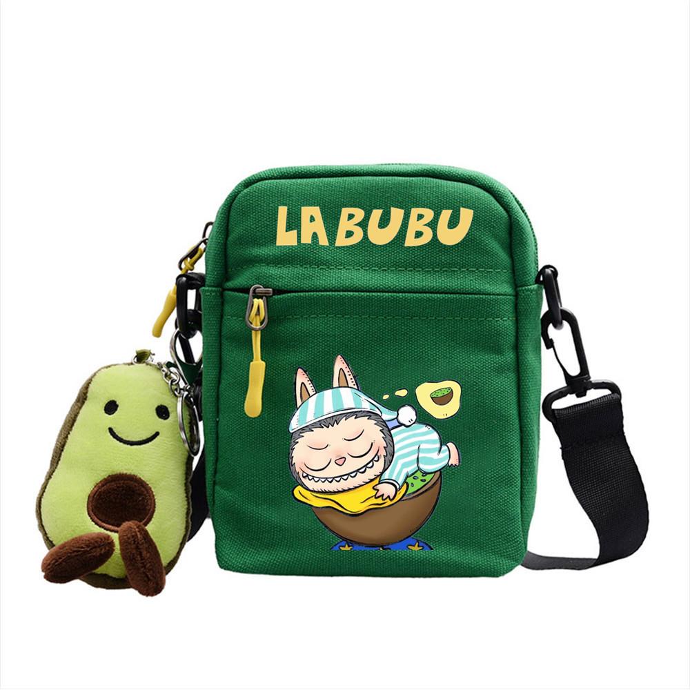 LABUBU canvas bag LABUBU peripheral small square bag doll nylon canvas lightweight simple versatile crossbody bag