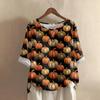 Top Casual da Donna a Manica Media Girocollo con Stampa di Halloween in Cotone e Lino