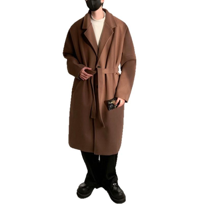 Men's Single-Breasted Wool Trench Coat - British Style Long Overcoat for Spring, Autumn, and Winter
