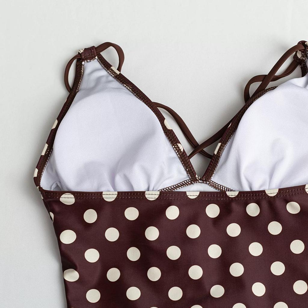 Retro Polka Dot Off-Shoulder Bikini mit Rock-Stil