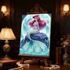 Gentle Pearl-Inlaid Little Mermaid Frameless Art | Moonlit Sea Rock Bg, Handmade 3D Pearl Craft, Ideal for Creamy, Ocean Home Decor