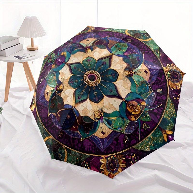 1pc Mandala Artwork with Floral Elements Umbrella with Plastic Handle,Suitable for All Seasons Home Travel Outdoor UmbrellaB1688