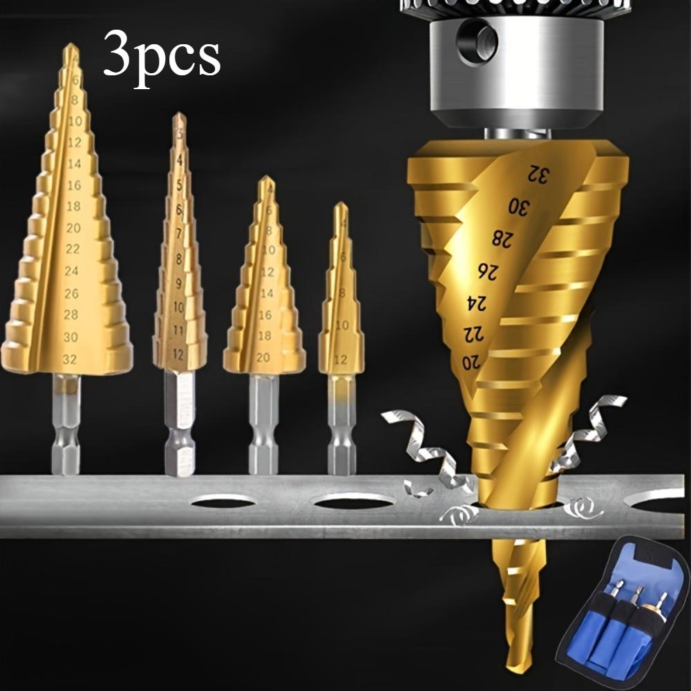 Sada stupňovitých vrtáků do plechu z HSS oceli s titanovým povlakem, (2mm-7.0mm) pro dřevo a kov - odolné, všestranné, efektivní, stupňovité vrtáky