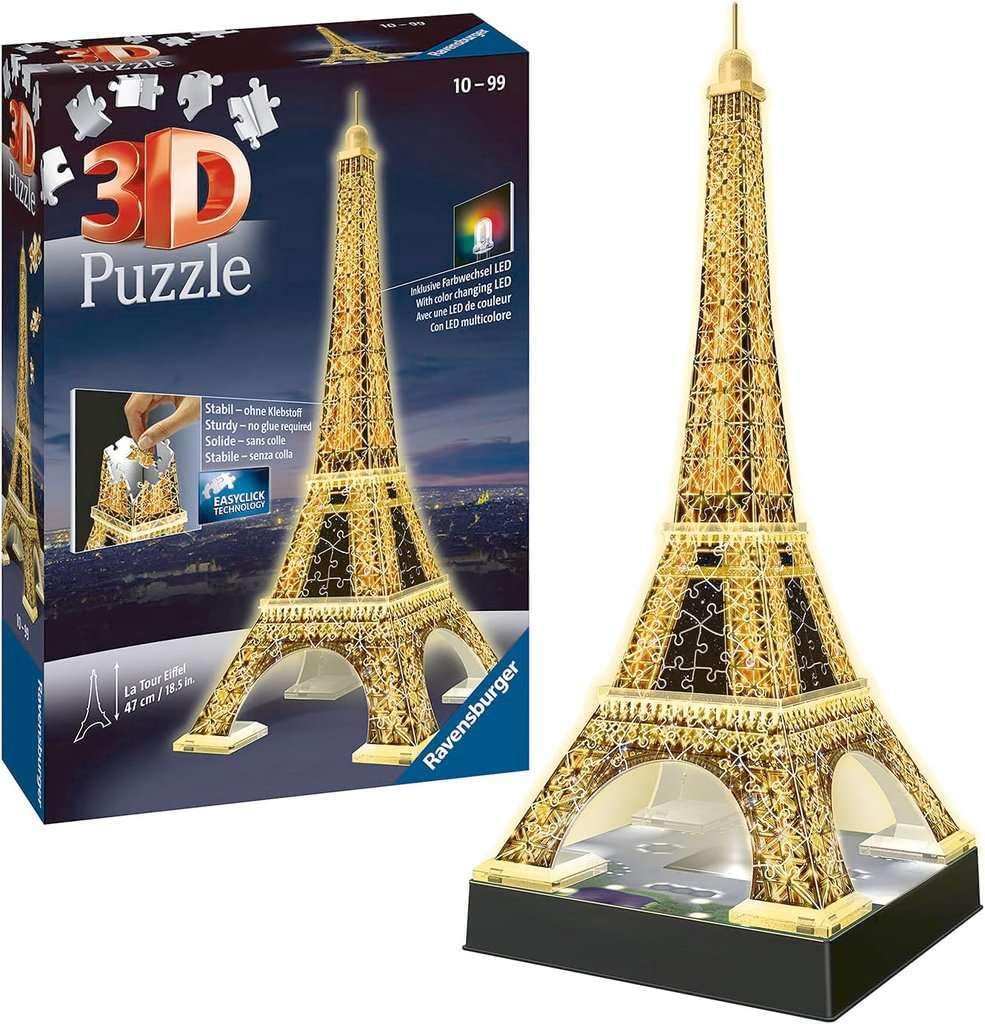 Ravensburger 3D Puzzle Eiffel Tower Night Edition 216 Pieces Finished Height 47cm 12579 1 Recommended 3D Gift Size Age 12+ [Puzzle, Puzzle,