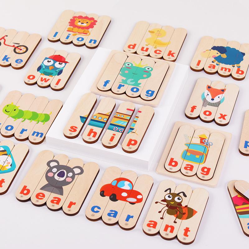 Double-Sided Wooden Word Spelling Puzzle: Educational Game for English Learning”