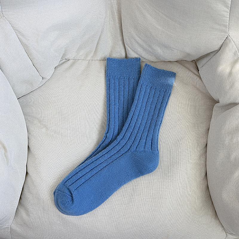 Dui Dui Women's Double-needle Winter Thickened Warm Mid-calf Women's Socks Solid Color Versatile Plush Socks