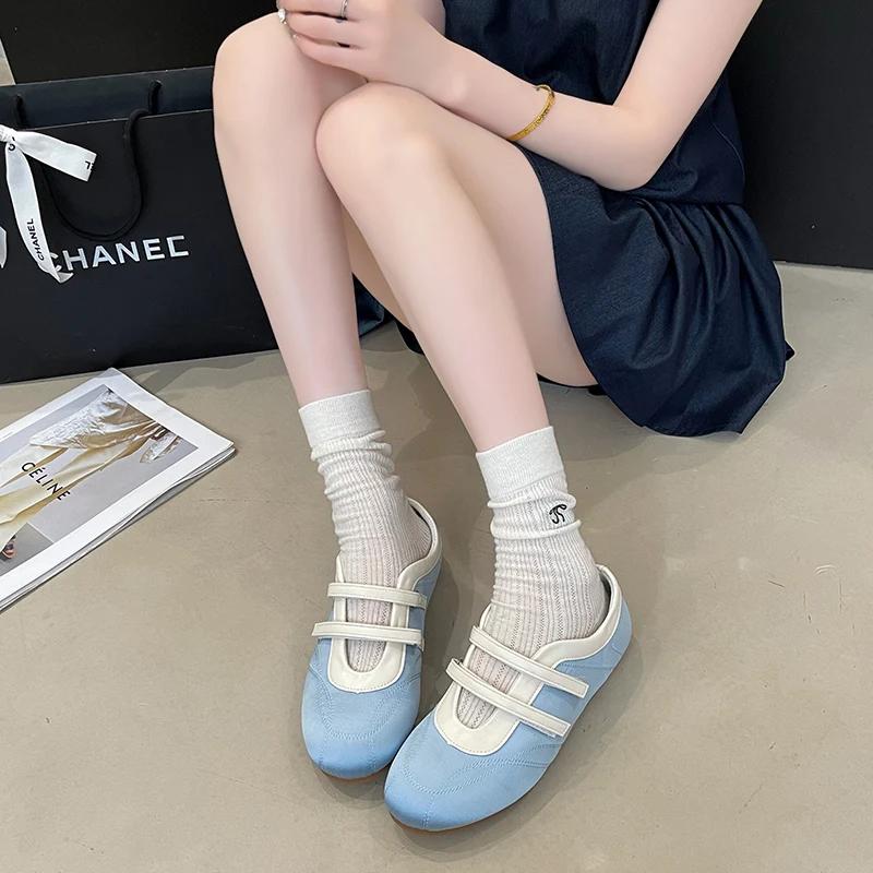 

Модная женская обувь 2025 Новые женские балетки с мелким вырезом Модные уличные балетки Высокое качество Легкие Бестселлер Удобная повседневная обувь 35 небесно-голубой
