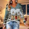 Women's V-Neck Long Sleeve Lightweight Top with Christmas Print for Spring and Summer