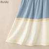 ZANZEA Women Casual Round Neck Loose Short Sleeve Patchwork Dress