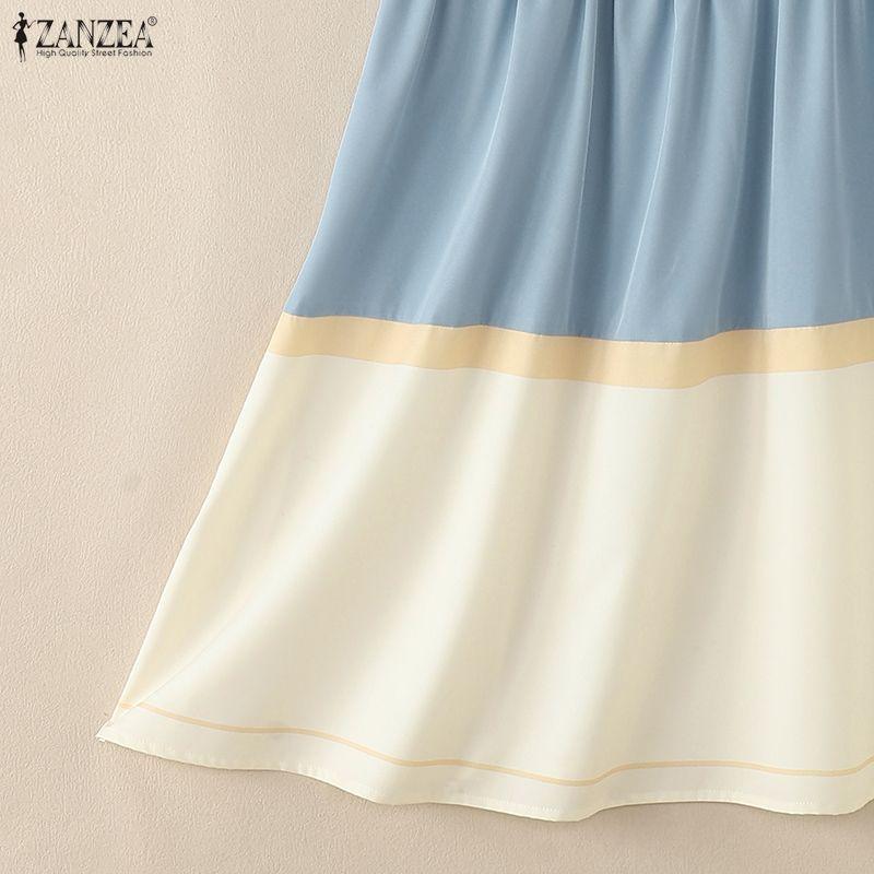 ZANZEA Women Casual Round Neck Loose Short Sleeve Patchwork Dress