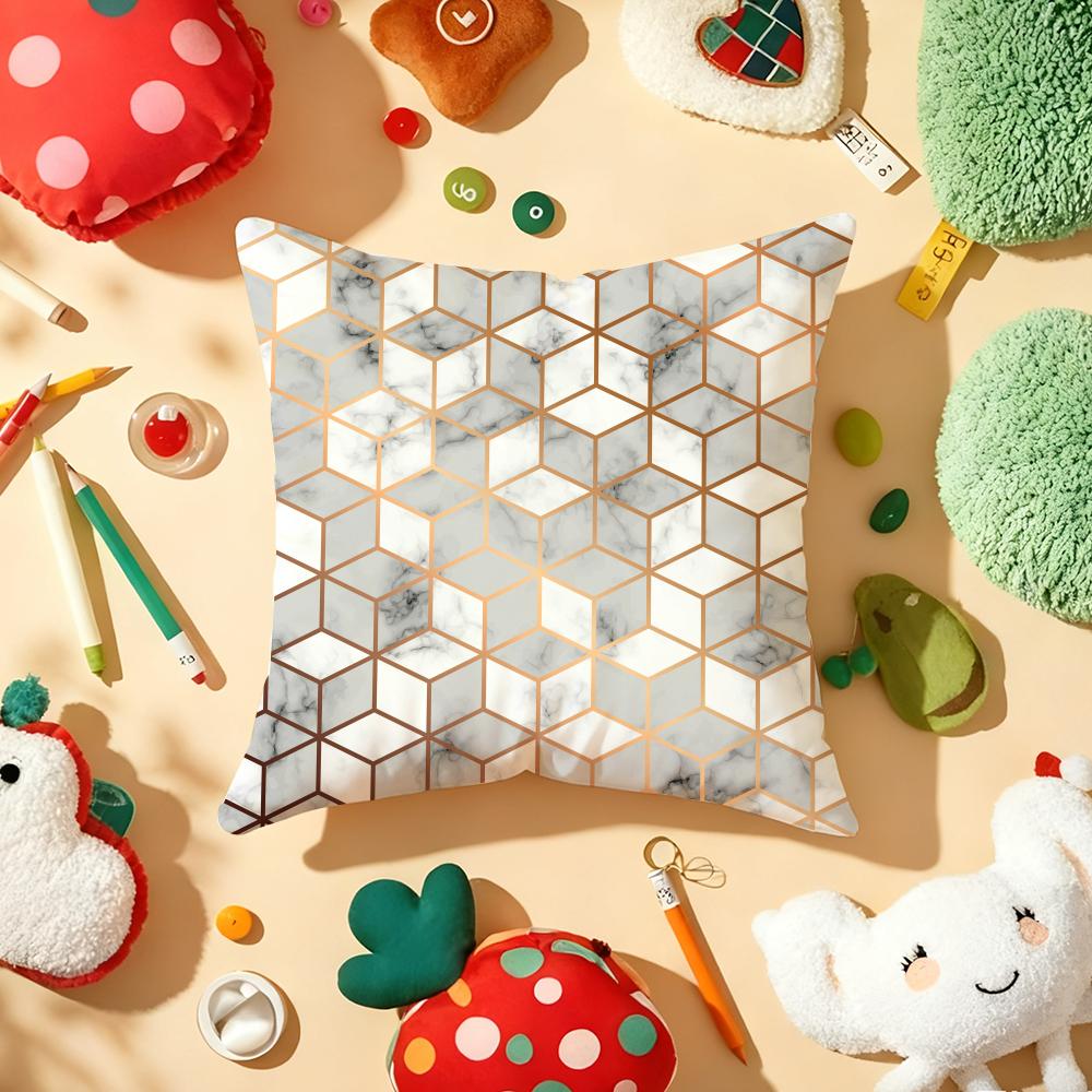 Hexagon Marble Pattern Cushion Cover Plush Fabric Soft DoubleSided Printed Sofa Warm Winter Home Gift Pillow Cover