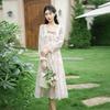 Sweet floral long-sleeved dress women's autumn high-end temperament long dress waist gentle wind skirt