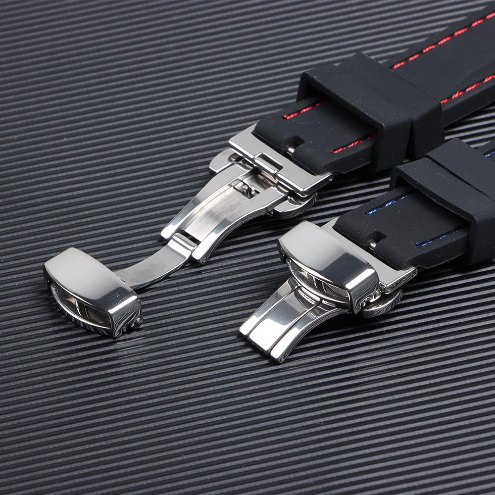 18mm 20mm 22mm 24mm Watch Band Strap Sport Rubber Silicone Watchband Stainless Steel Butterfly Buckle Watch Accessories