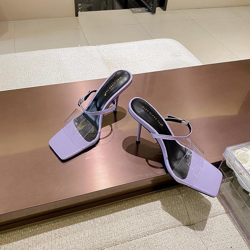 

Square head transparent high heels for women s 2025 new open-toed one-word cool slippers for women s summer outer wear temperament sandals 39 лавандовый