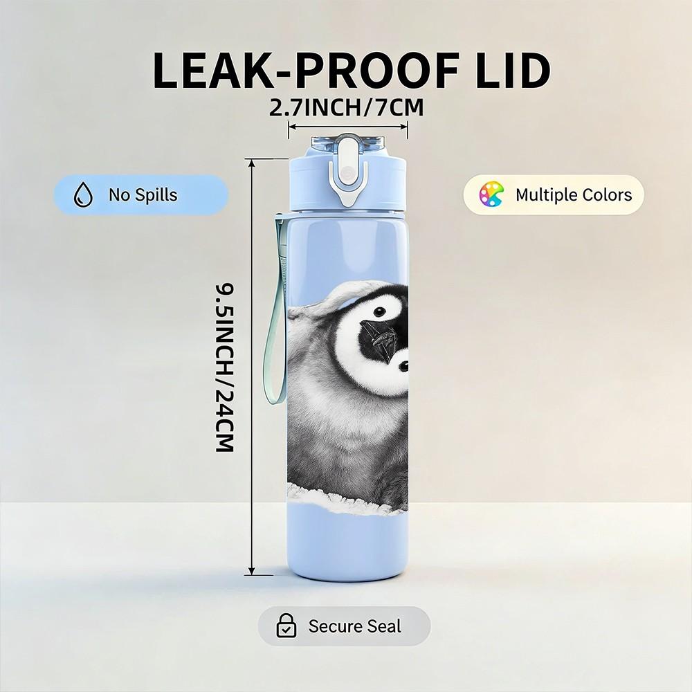 1PC Cute Seal Portrait 750ml Color Plastic Sports Water Bottle Leakproof Flip Straw Lid Suitable for Sports Office Home Use